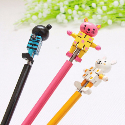 Small wholesale wooden  Cartoon robot pencil study Supplies kindergarten study Reward gift