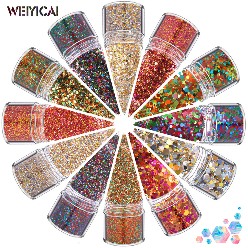 Christmas nail art set 12 color mixed nail art sequins glitter powder laser nail art jewelry diamond nail stickers