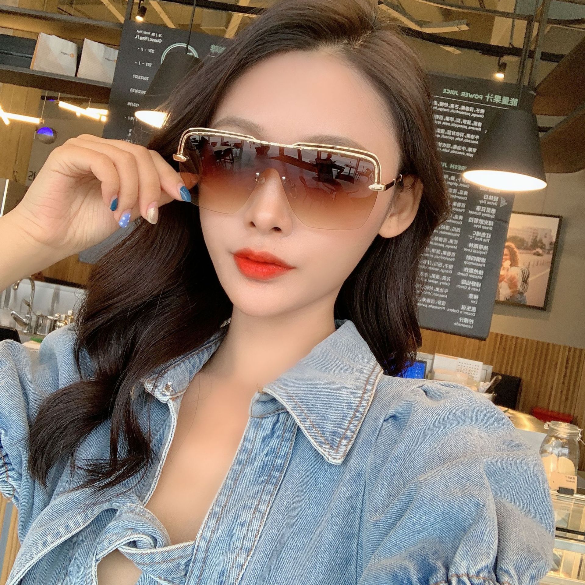 Fashion Half-frame One-piece Sunglasses display picture 18