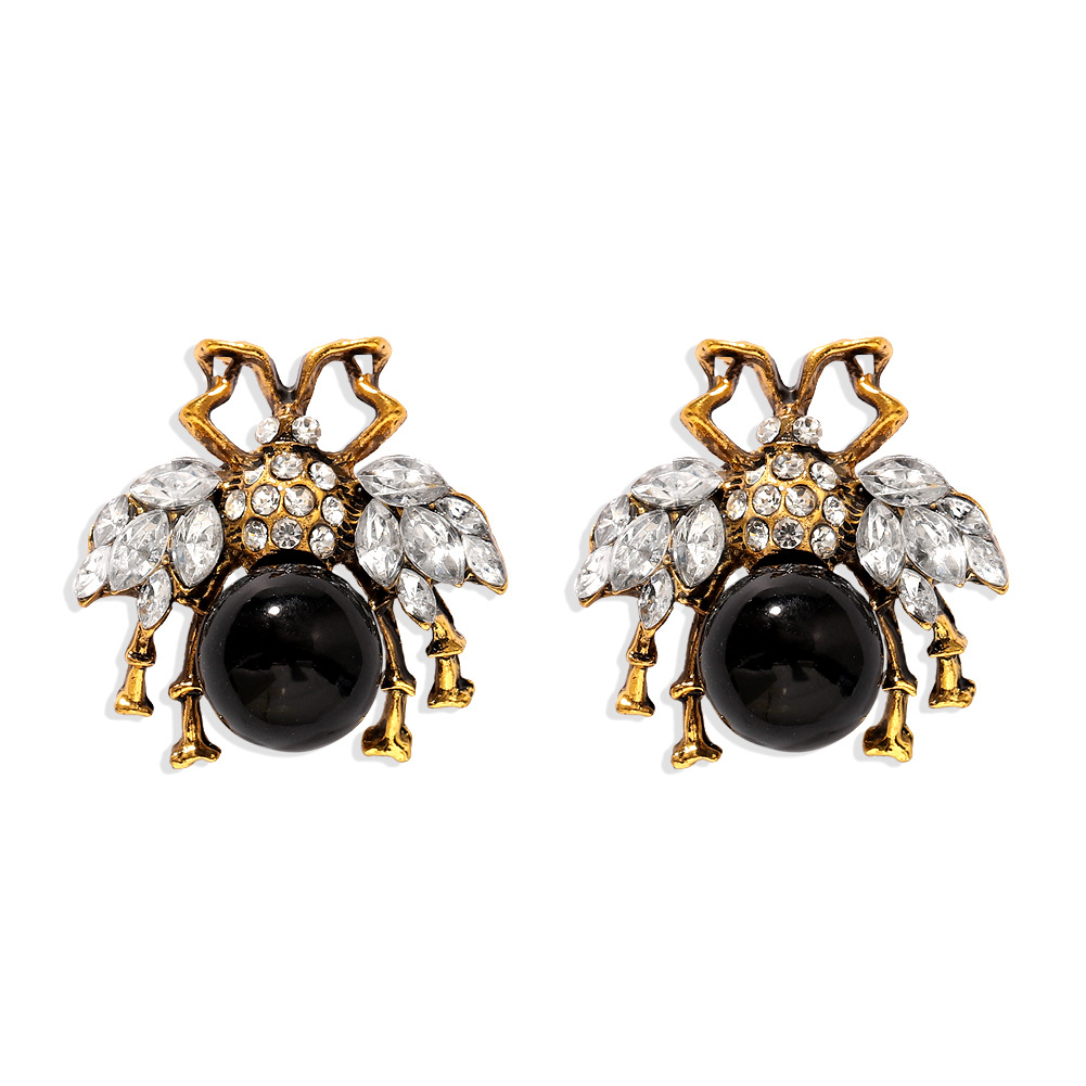 Transparent Diamond Wings Black And White Gems Inlaid Bee Creative Fashion Earrings Wholesale Nihaojewerly display picture 9