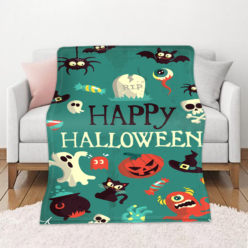 DIY定制骷髏毛毯秋冬保暖沙發(fā)蓋毯 高清數(shù)碼印花雙面法蘭絨空調(diào)毯