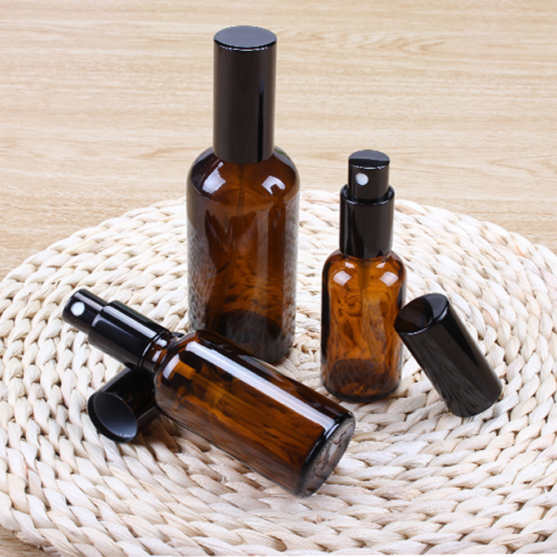 茶色玻璃喷雾瓶 乳液按压分装瓶避光棕色玻璃精油瓶5ml-100ml喷雾