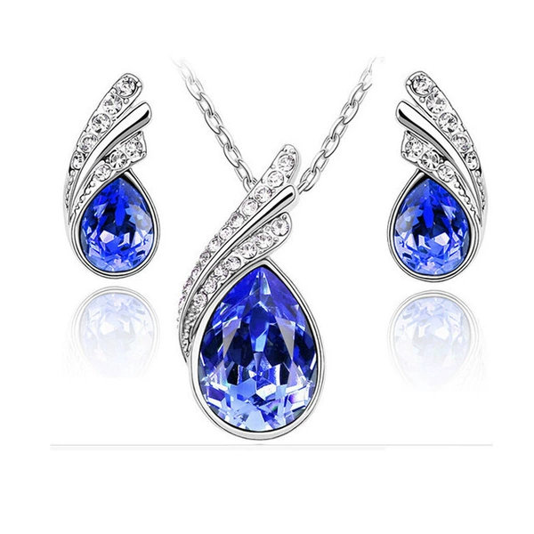 Blue necklace, earrings