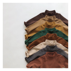 Korean children's clothing autumn and winter new children's middle high collar turtleneck crewneck top for boys and girls velour thick long sleeve base top