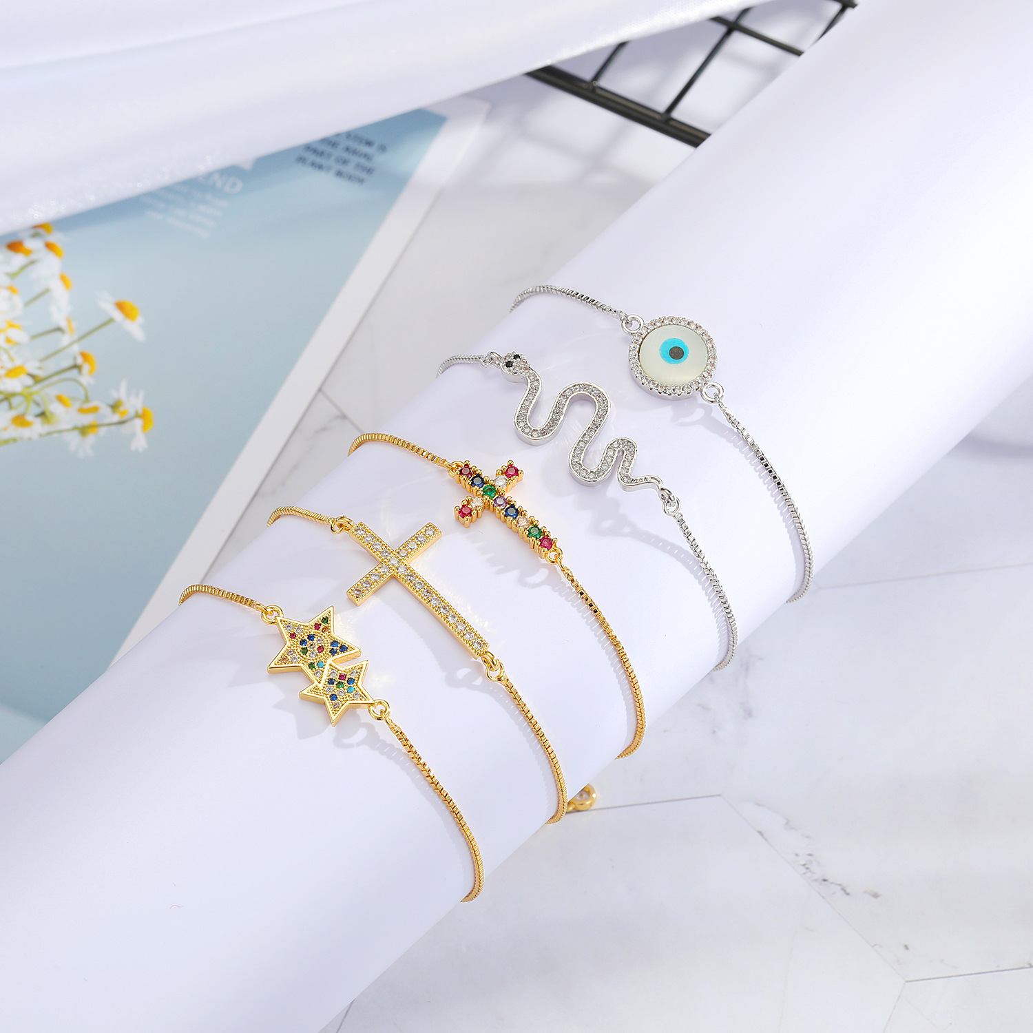 10g Weight No Inlaid Inlay Material Bracelets Classification Wedding, Travel, Birthday, Festival Occasion Alloy Material Geometric Pattern Women'S Gender White, Silver Color Geometric No Inlaid Alloy Chain & Link Bracelets Wholesale 5