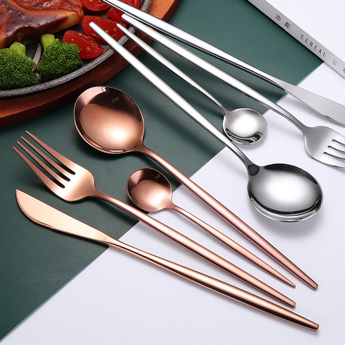 Portuguese stainless steel cutlery set, creative gold-plated knife, fork and spoon, Western steak knife, fork, coffee and tea spoon wholesale