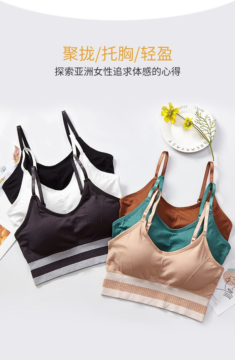 New seamless mid-length beauty back-wrapped chest thread sports anti-glare underwear women's vest adjustable shoulder strap bra detail image 7