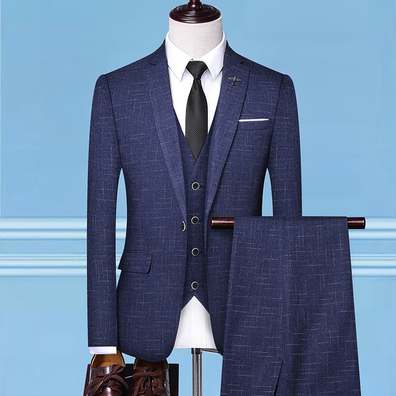 Hongerwo New Men's Clothing Spring and Autumn Men's Casual Suit Korean Style Slim-fit Three-piece Small Suit Formal Dress