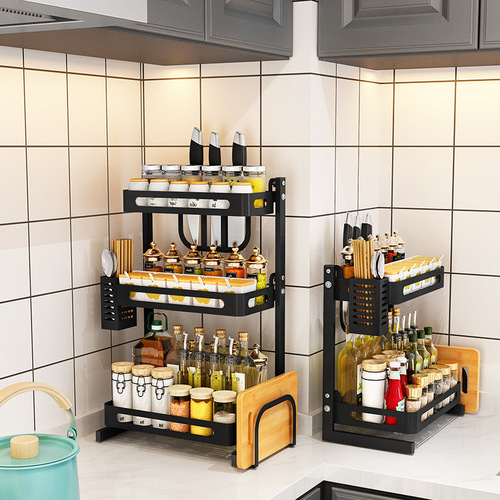 Iron simple kitchen storage rack countertop multi-layer spice rack storage household seasoning box bottle shelf  new product