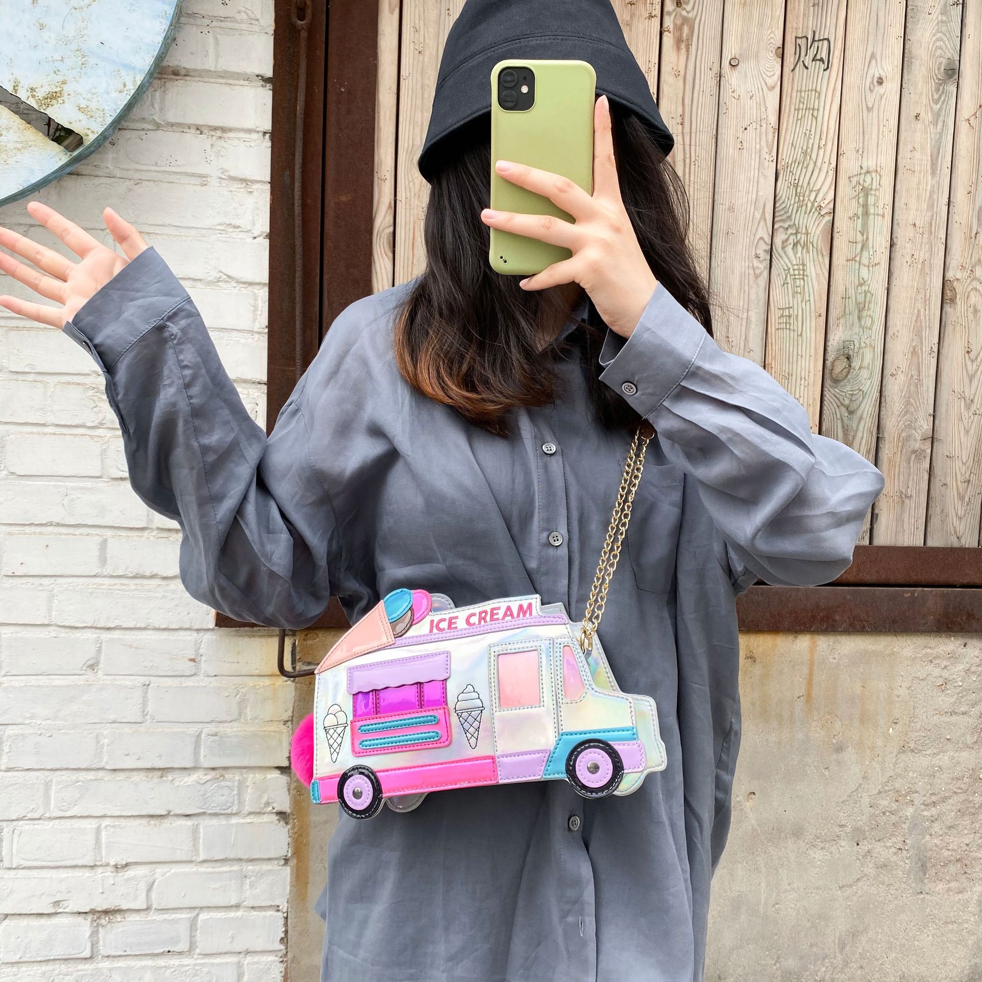 fashion colorful laser ice cream car messenger bagpicture71