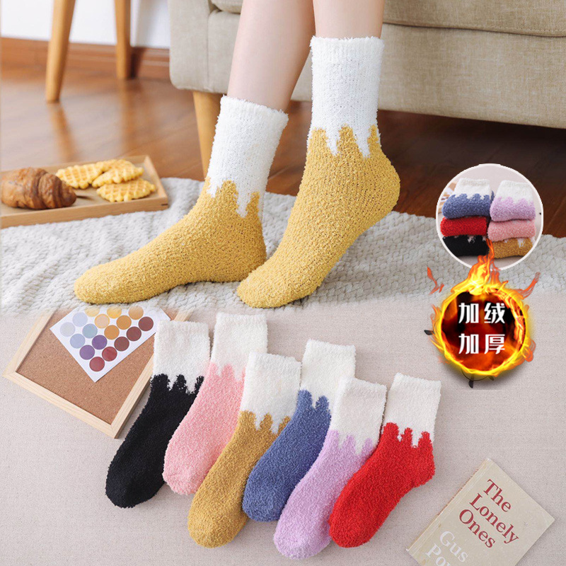 珊瑚绒袜子女毛冬季加厚家居地毯睡眠袜可爱产后月子地板半边绒袜|ms