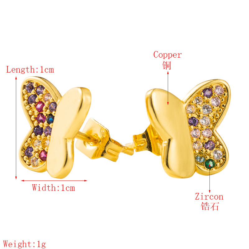 Modèles D&#39;explosion Créative Papillon Boucles D&#39;oreilles En Cuivre Plaqué Or 18 Carats Micro-ensemble Zircon Personnalité Boucles D&#39;oreilles En Gros Nihaojewelry display picture 1