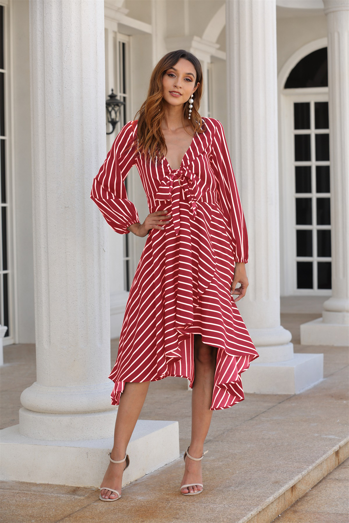 new striped printed long-sleeved dress NSSE36078