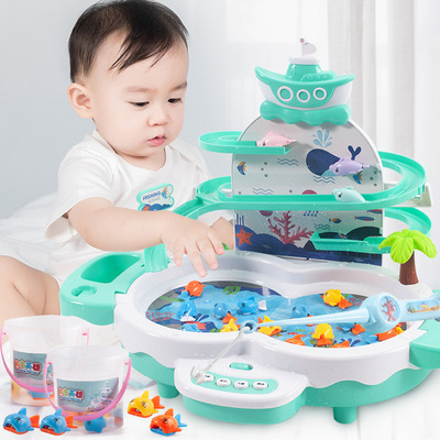 懸浮釣魚英雄兒童音樂多功能電動玩具帶軌道玩具親子互動飛魚玩具
