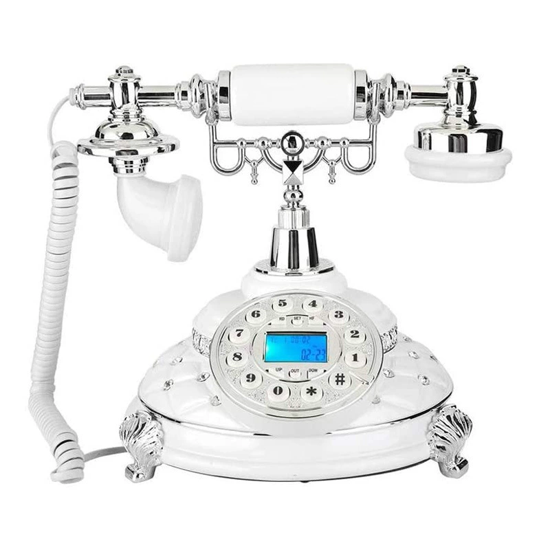 Античный телефон европейская мода белый инкрустированный бриллиант драгоценный камень телефон креативный отель ретро телефон стационарный