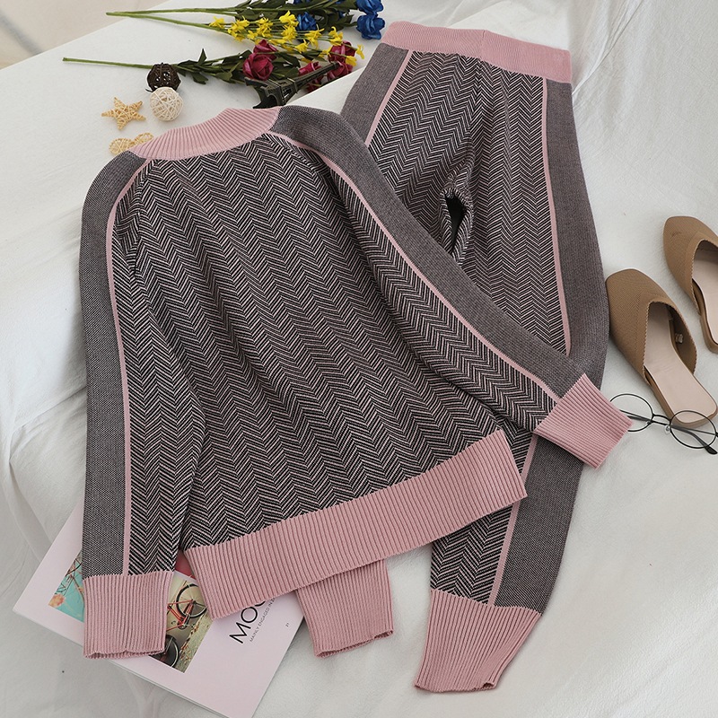 Women's Knitted Jacket And Elasticated Trouser Pant Set For Women_voghion.com