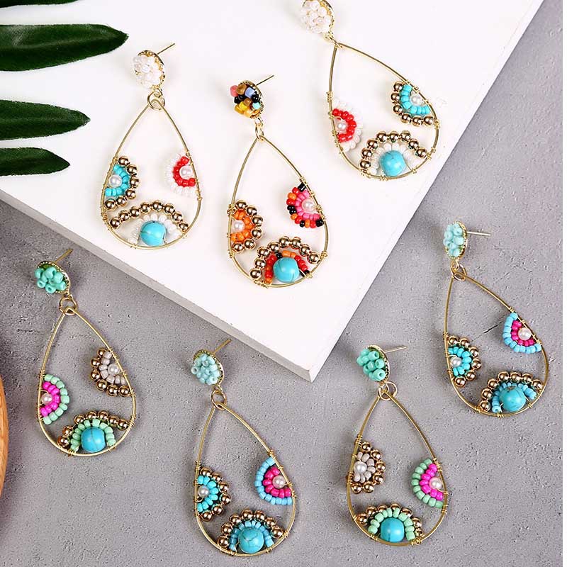 Bohemian Hand-woven Water Drop Rice Beads Earrings Geometric Earrings Jewelry Wholesale Nihaojewelry display picture 2