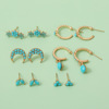 Retro minimalistic metal turquoise brand earrings, European style, internet celebrity, wholesale