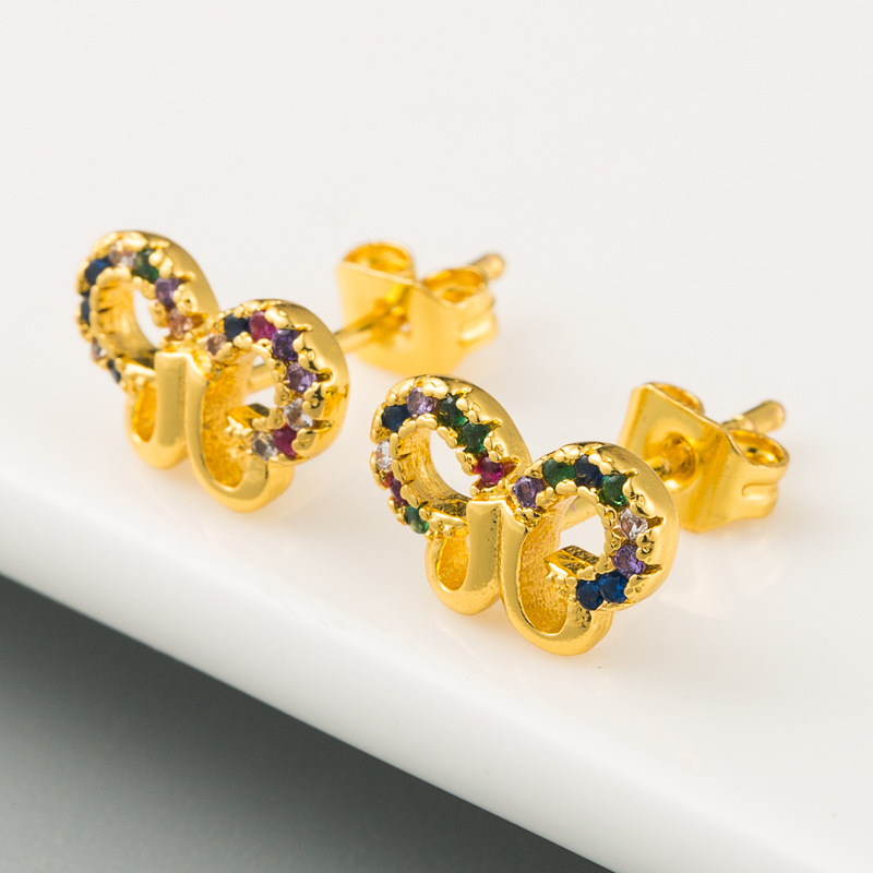 Fashion Color Butterfly Earrings Female Brass Micro-inserted Zircon Earrings Color Retention Electroplating Earrings Wholesale display picture 4