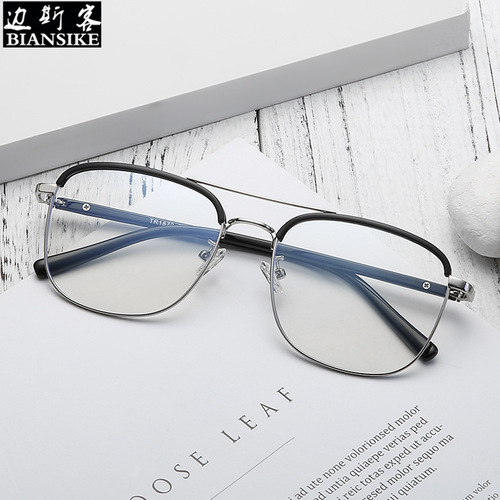 New fashionable anti-blue light personality thin retro double beam metal TR90 hybrid glasses frame 1872 flat mirror