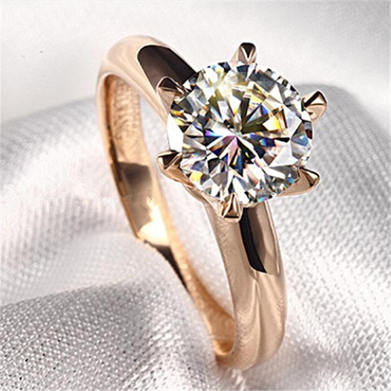 Korean style classic six-claw ring luxury Magic Salt Lake diamond plated 18K imitation moissanite diamond ring open six-claw wedding ring
