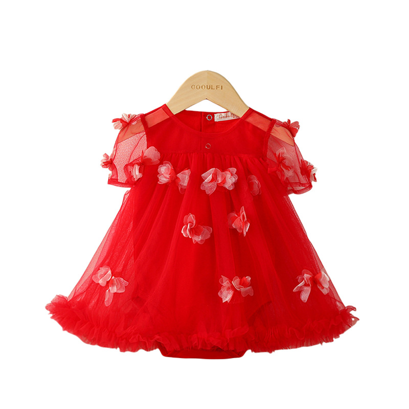 新生婴儿短袖连体衣棉夏立体花朵宝宝连体爬服一件代发婴儿装