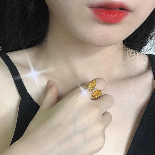 Forest style acrylic butterfly color transparent live ring female ins internet celebrity trendy female simple fashion super fairy ring