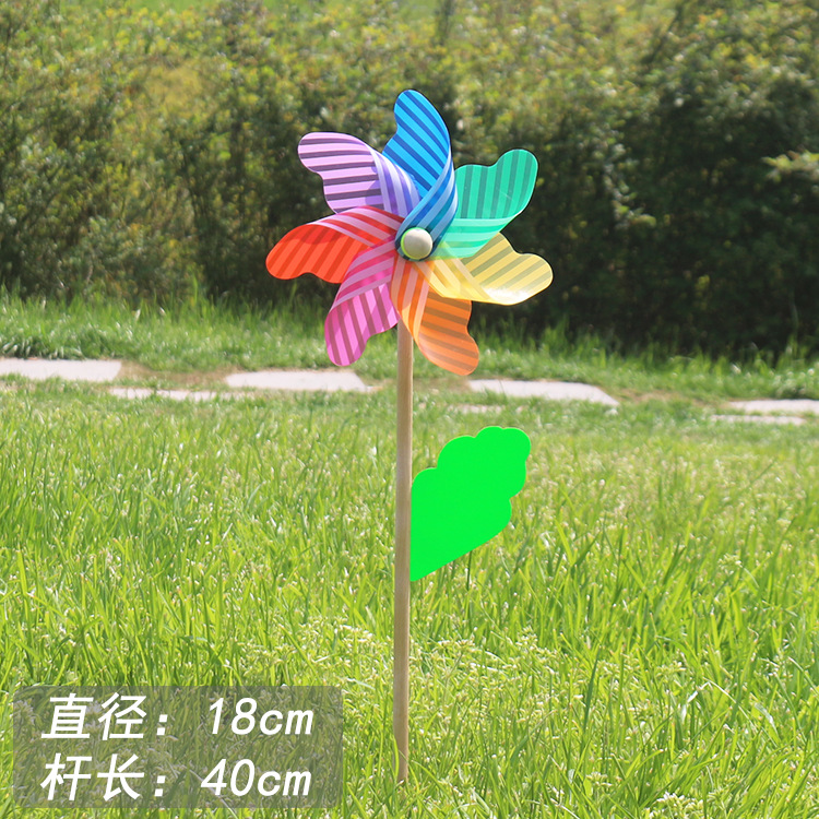 18cm striped wooden pole windmill