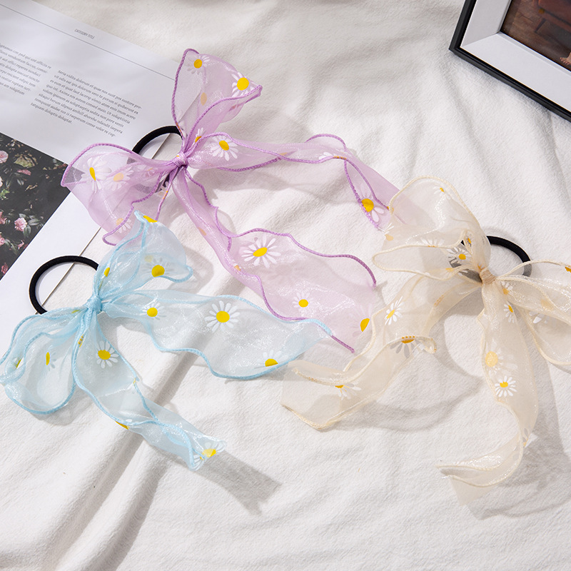 Koreanischer Bogen Kopf Bedeckung, Haarseil, Streamer, Spitze, Gänseblümchen, Haarring, Netz, Binde Haar, Süßes Gummiband Mädchen display picture 1