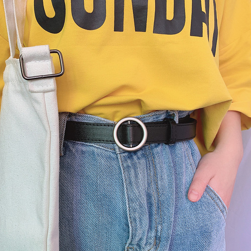 Non-hole round buckle belt for women Korean version versatile chic simple retro BF style ins personalized trendy student belt