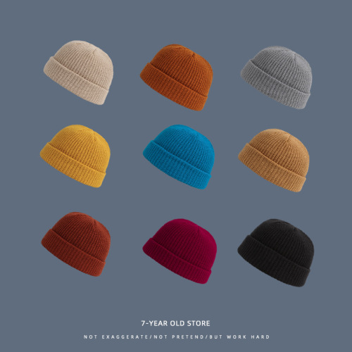 Hat autumn and winter men's melon skin hat outdoor yuppie warm woolen hat solid color hip-hop knitted hat cold hat for women