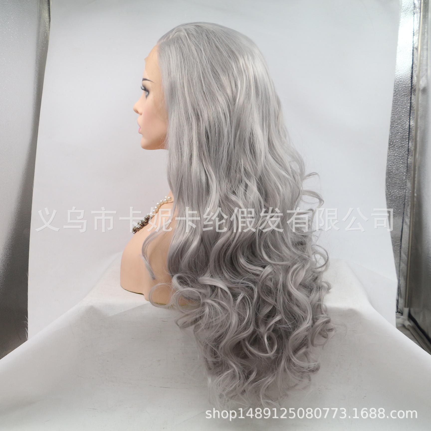 Peluca de fibra química de pelo largo y rizado de moda europea y americana, tocado de mujer, funda de pelo de encaje al por mayor