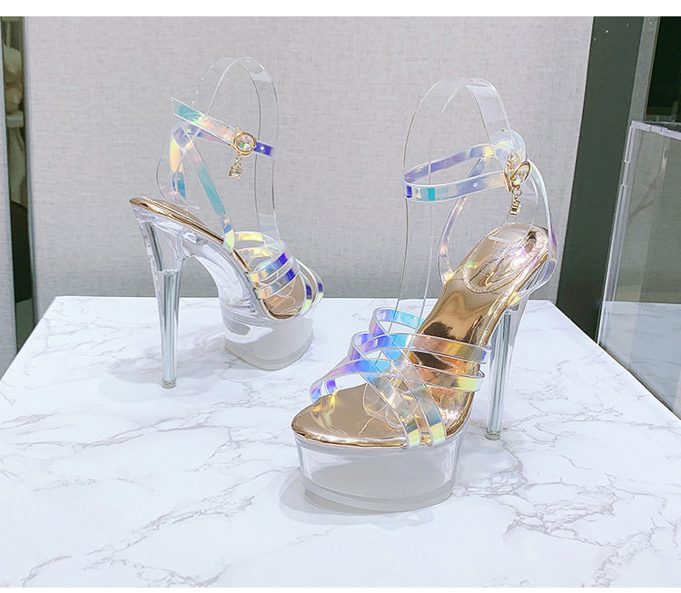 Giày sandal nữ gót nhọn trong suốt pha lê quai chéo mùa hè — Màu bạc, Màu vàng sâm panh chi tiết 28