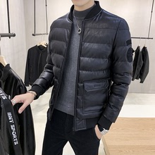 男士皮棉襖冬季新款青年韓版修身潮流刺綉棒球領男裝PU皮衣外套