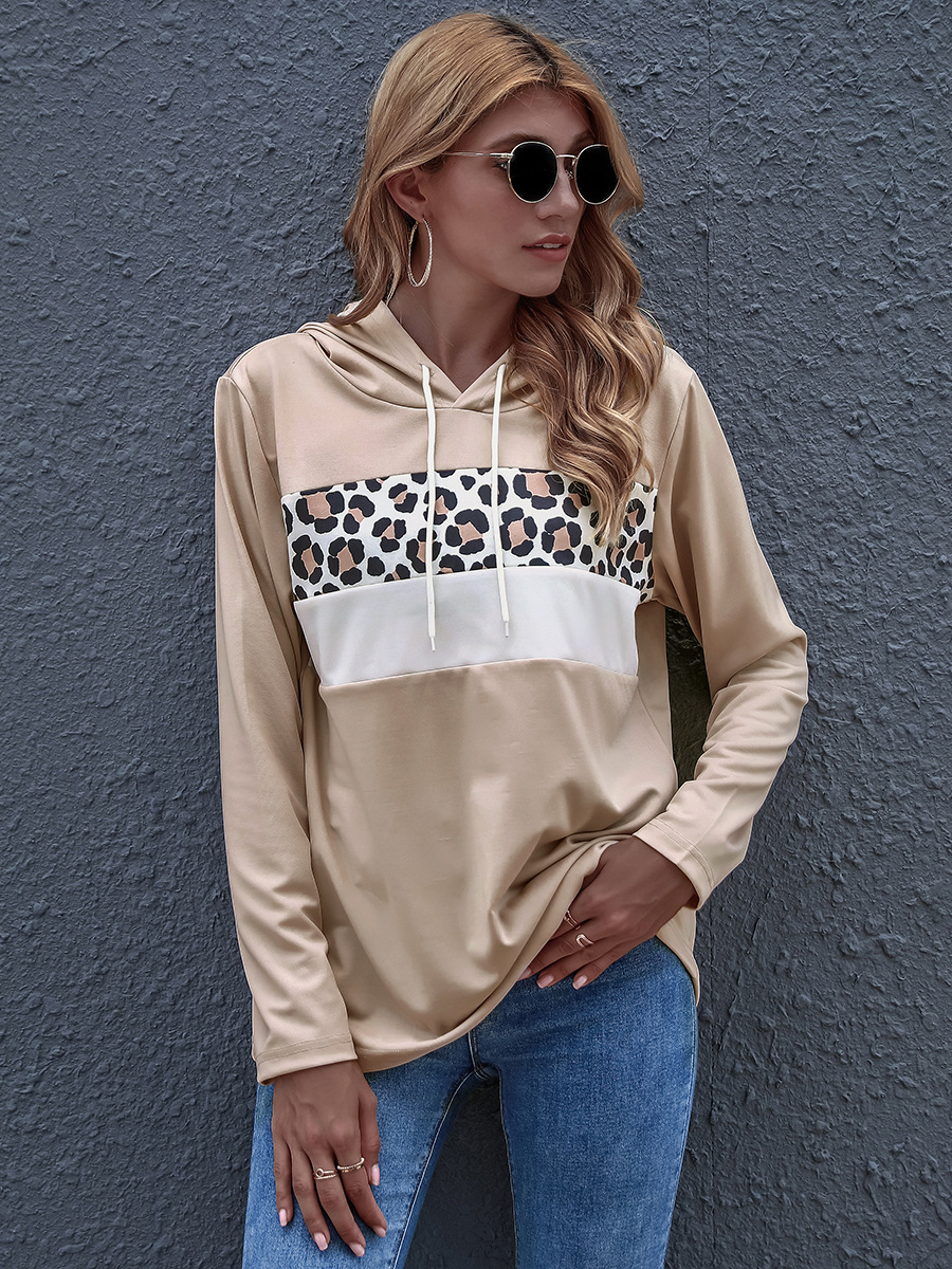 Otoño e invierno de las mujeres de moda con estampado de leopardo costura de una sola pieza con capucha venta caliente NSAL3797