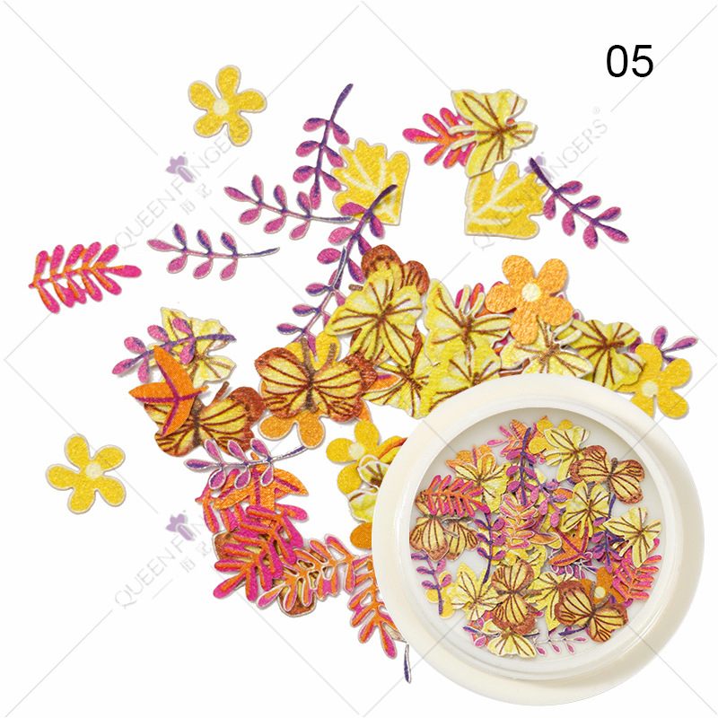 Joyas de manicura de la princesa inswind coloridas flores y hojas pájaros mariposas primavera serie de pulpa de madera parche de manicura