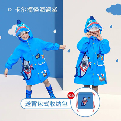 Children's Raincoat Boys And Girls Kindergarten Dinosaur Raincoat Raincoat Cute Cloak Style Schoolbag Bit Primary School Rain Gear