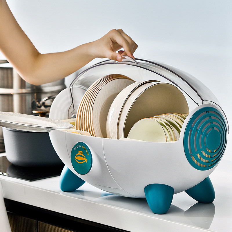 Kitchen Dishes and Chopsticks Storage Box Storage Dish Rack Box Drain Shelves Countertop Cupboard with Lid Spaceship