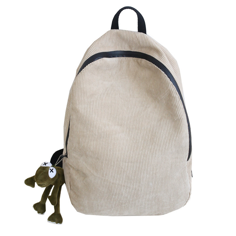 ins风书包女 韩版大学生背包高中森系古着感灯芯绒百搭简约双肩包