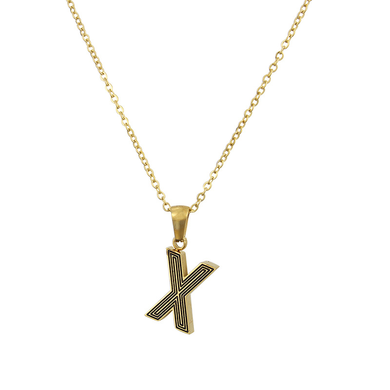New Stainless Steel Gold-plated Black Line 26 Letter Necklace Simple Gold English Titanium Steel Pendant Wholesale Nihaojewelry display picture 10