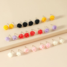 韩国流行饰品批发闪粉玫瑰花树脂花朵套装耳钉12对卡装耳环直销