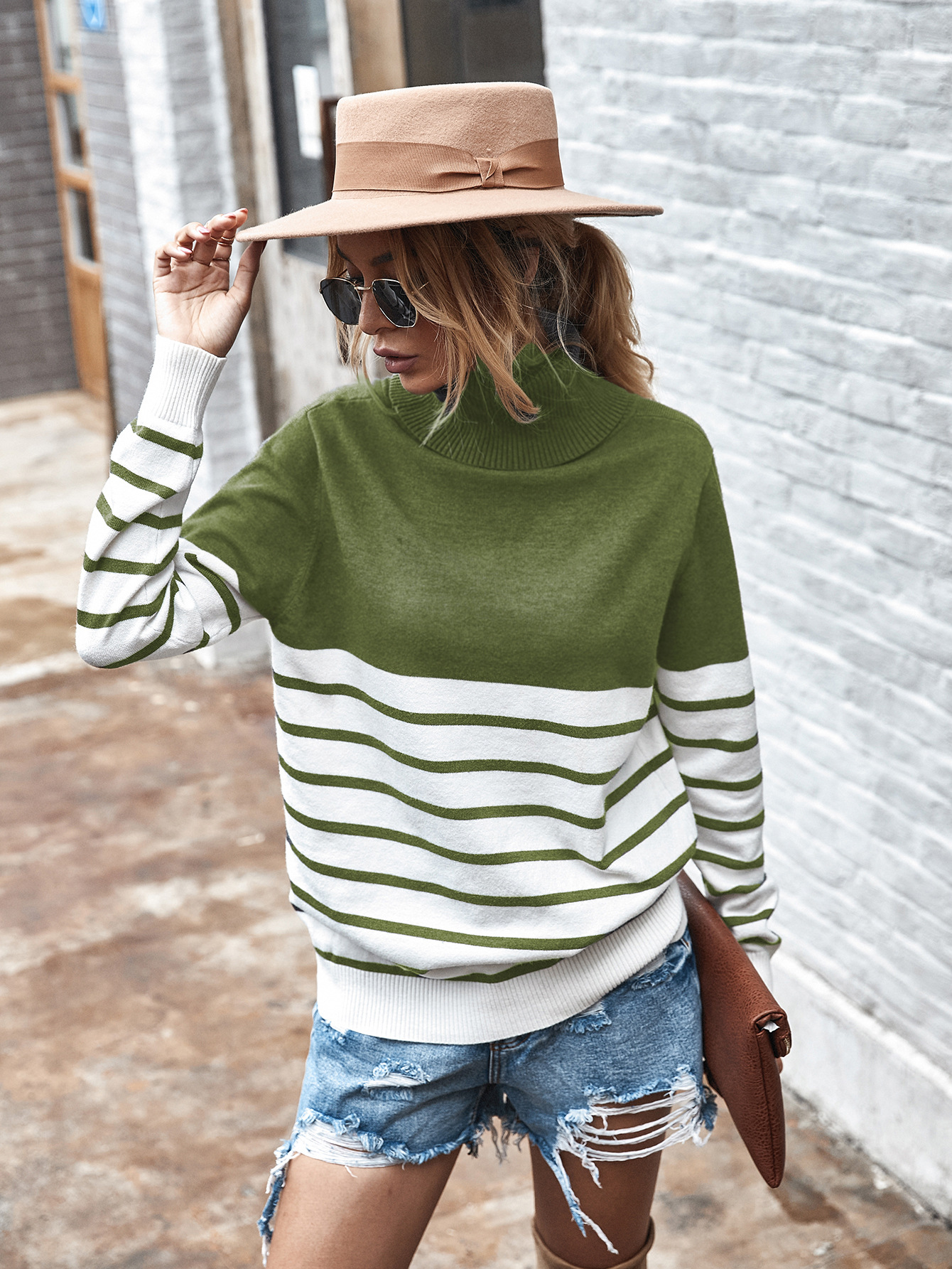 autumn and winter high-neck striped sweater blouse NSDY7671