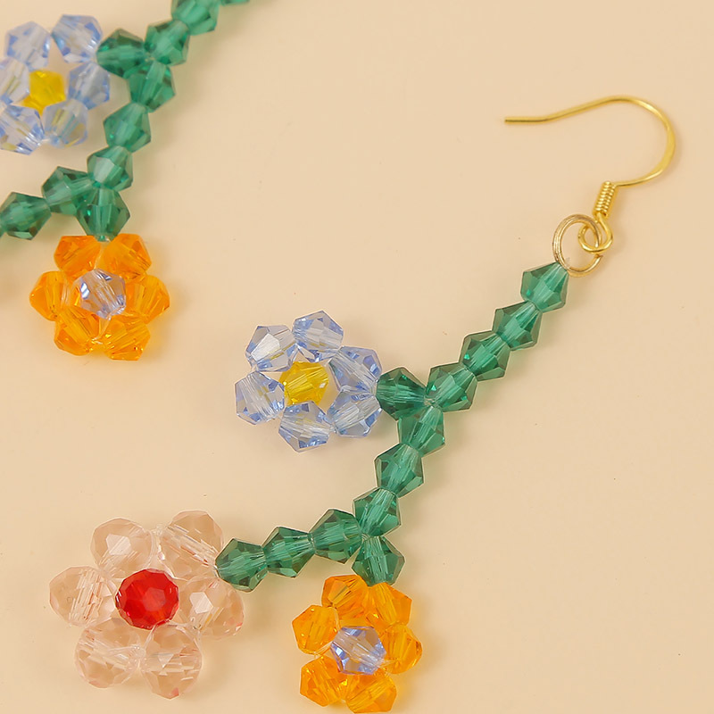 Korean Cute Hand-woven Crystal Flower Earrings Long Temperament Earring Jewelry Wholesale Nihaojewelry display picture 5