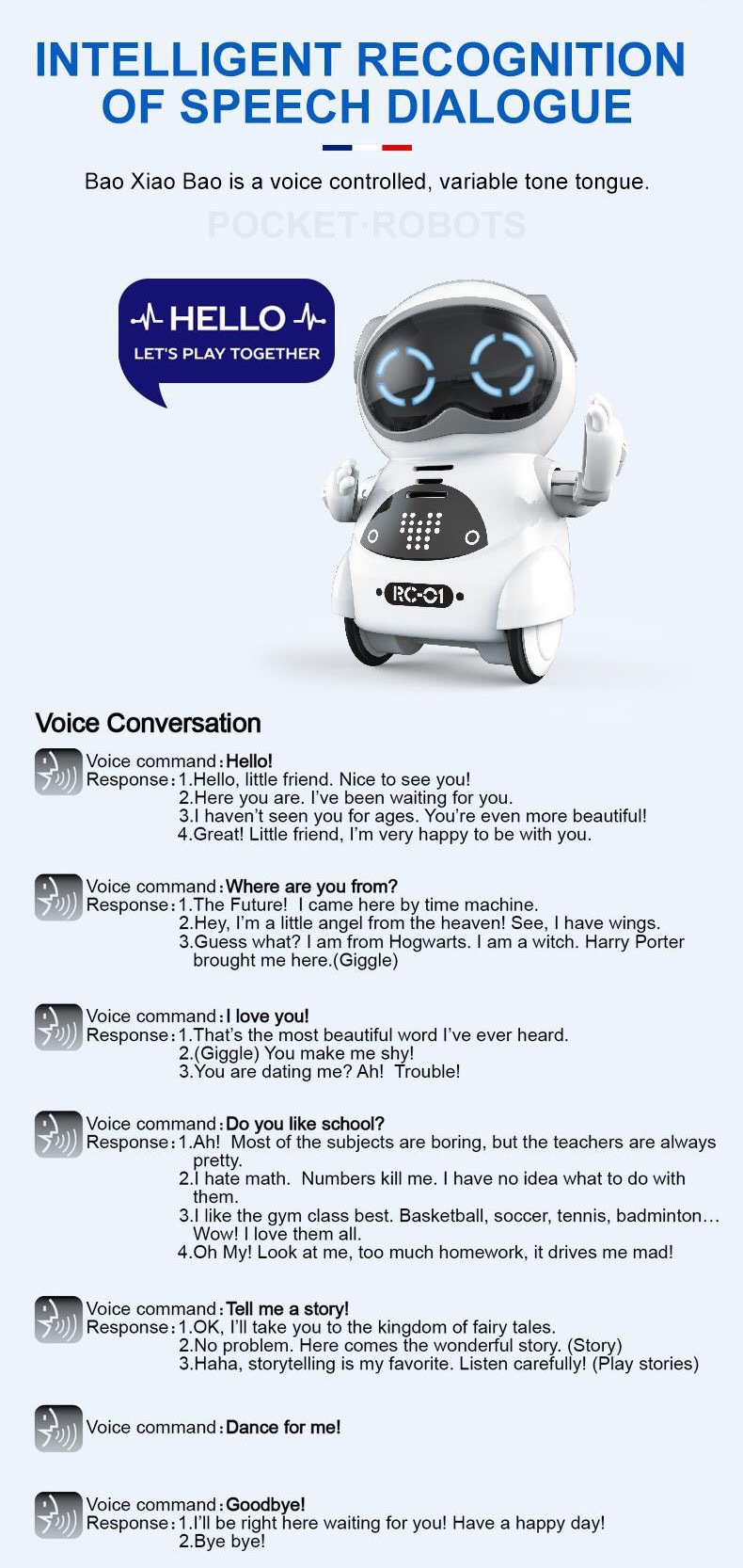 跨境亚马逊迷你口袋机器人 多动能儿童语音智能小宝玩具英文版详情5