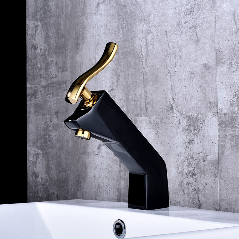 Factory direct sales of European-style matte colored washbasins, hot and cold mixed faucets, thickened all-copper main body bathroom cabinet faucets Item Picture