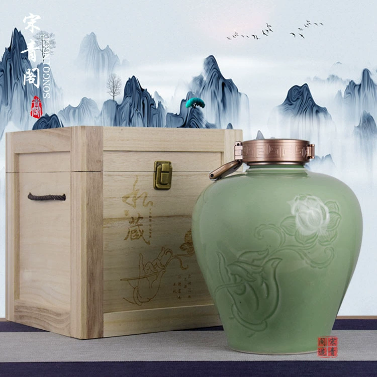 Банка для вина 2.5kg Герметичная банка для вина ручной работы Керамическая бутылка для вина 2.5kg Набор деревянных коробок Уплотнительный замок Уплотнительная бутылка