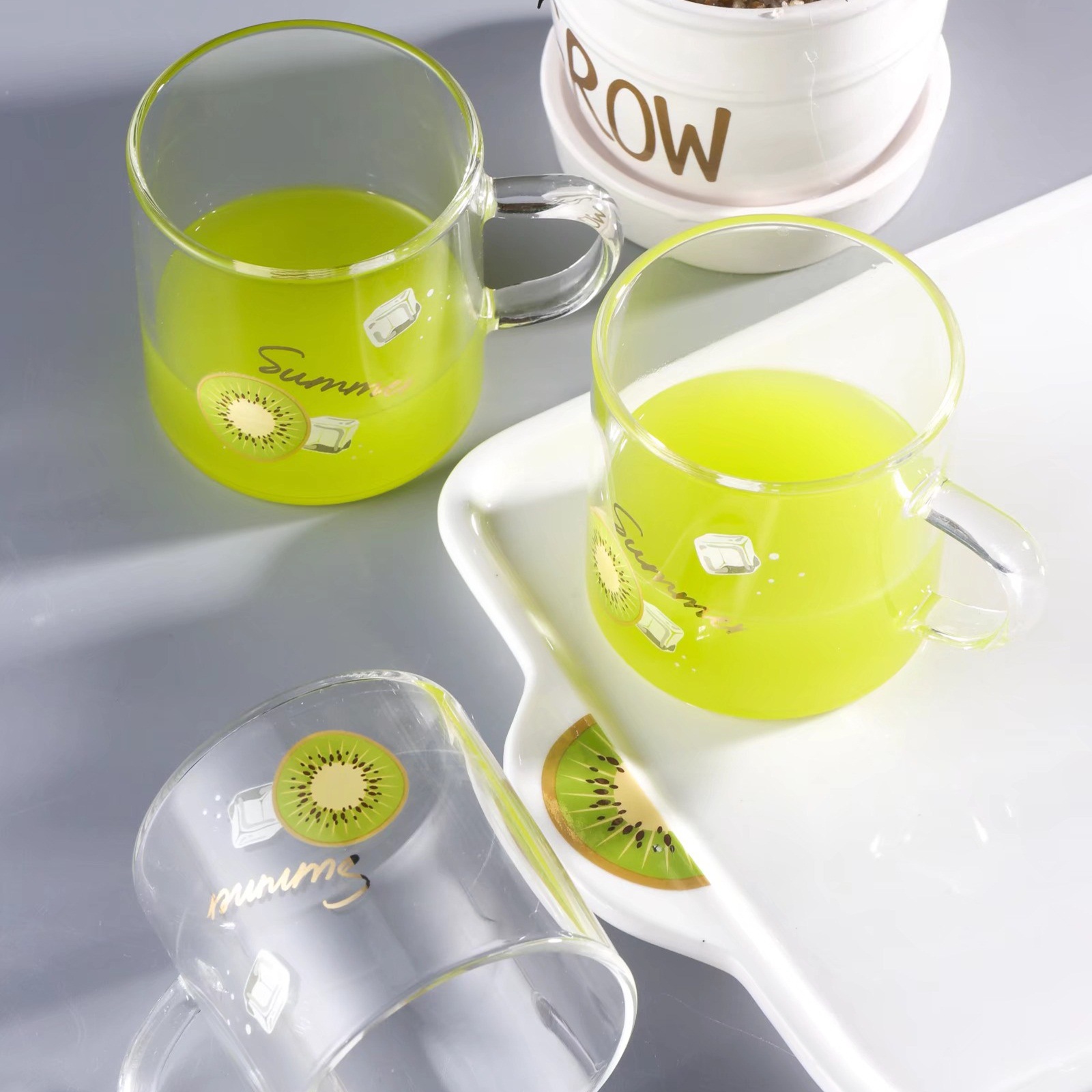 Creativa fruta de verano botella de agua fría traje de vidrio fresco borosilicato resistente al calor conjunto de agua con bandeja taza de agua regalo