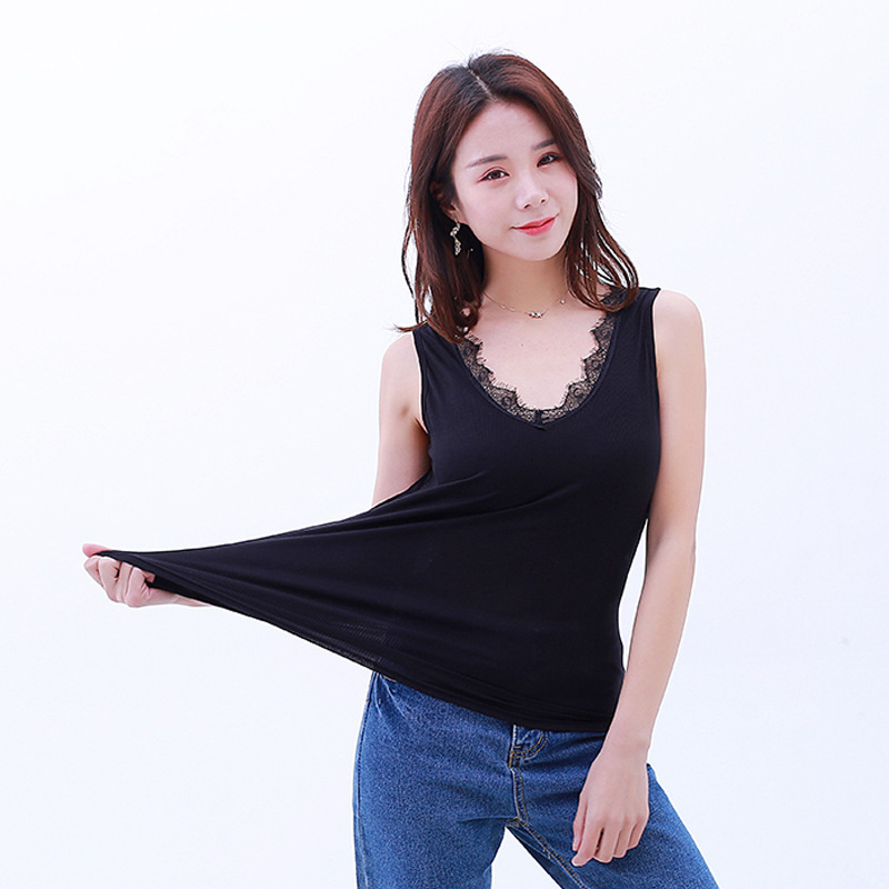 New Korean Style Slim-fit V-neck Eyelash Lace Small Camisole Women's Trendy Sexy Large Size Outer Wear Sleeveless Base Shirt New Korean Style Slim-fit V-neck Eyelash Lace Small Camisole Women's Trendy Sexy Large Size Outer Wear Sleeveless Base Shirt