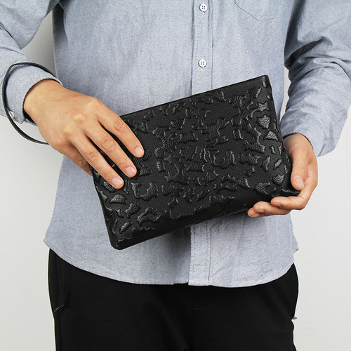 New men's clutch genuine leather fashion casual envelope bag embossed Xiangyun soft cowhide trendy men's drop shipping