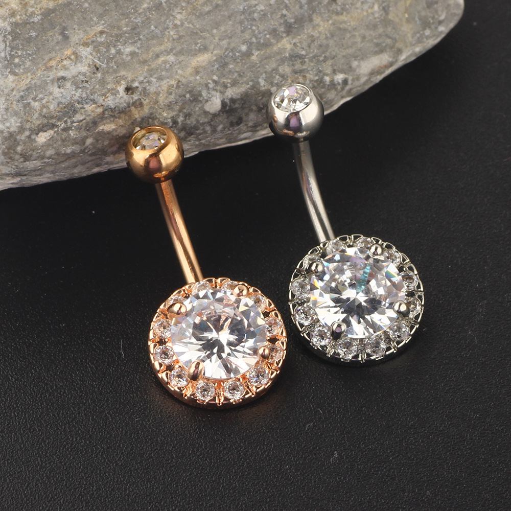 Rose Gold Geometric CZ Navel Ring Dangle Belly Button Piercing Jewelry Stainless Steel detail image 11